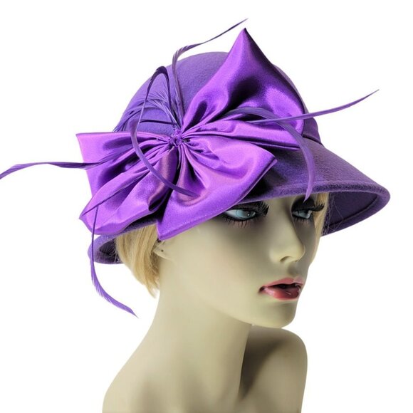 Accessories - Purple Wool Hat, Purple Satin, Bucket Dress Hat,Church Hat- NEW